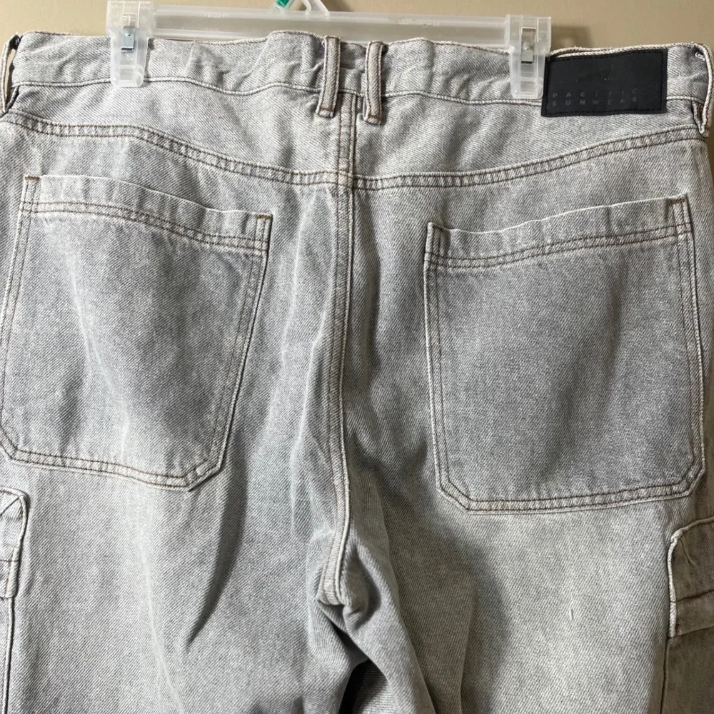 PacSun Baggy Cargo Jeans 34x32 Grey Denim Skater Gorpcore Y2K Streetwear Pant